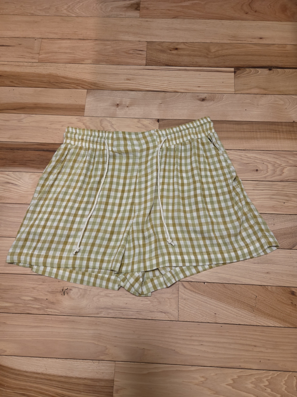 Billabong Yellow-Green & White Gingham Drawstring Athletic Shorts
